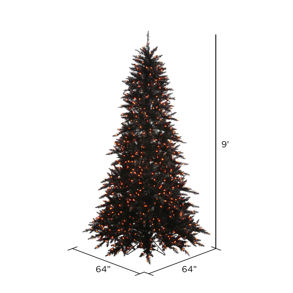 Vickerman 9' Black Fir Artificial Christmas Tree Orange Dura-Lit LED lights. - Cheap-Us