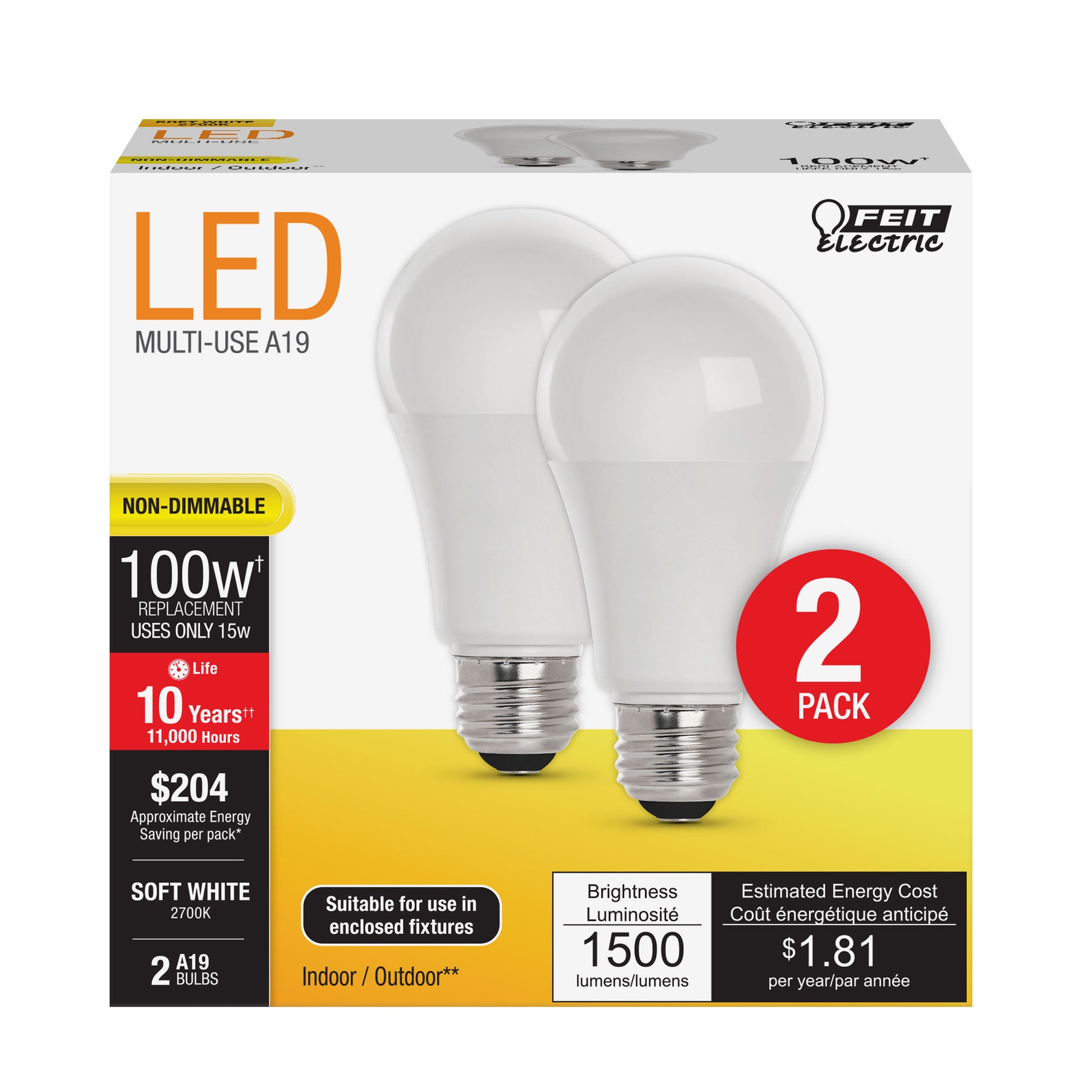 100-Watt Equivalent A19 Soft White General Purpose LED (2-Pack) - Cheap-Us