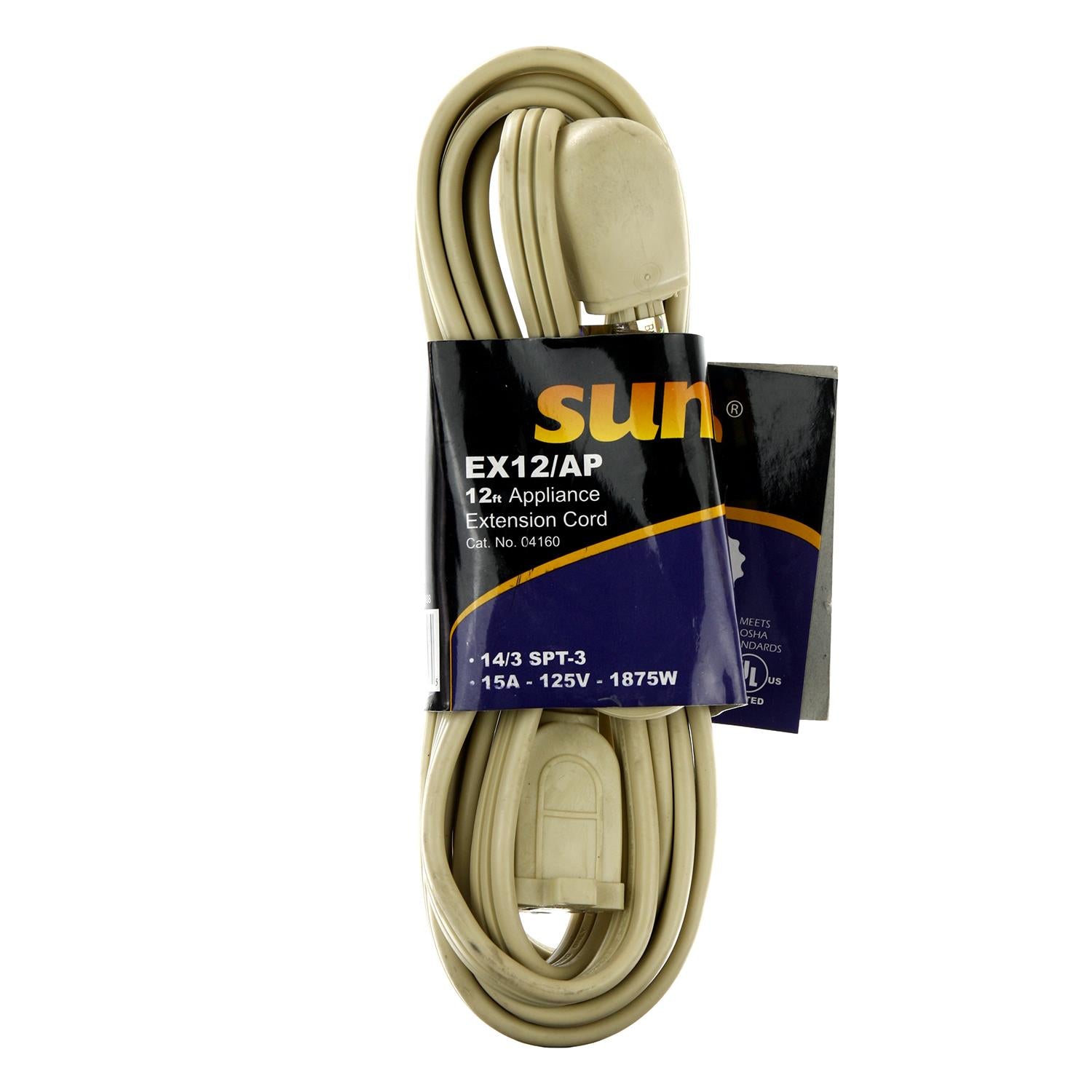 Sunlite EX12/AP Appliance 12-Feet Extension Cord, Grey - Cheap-Us