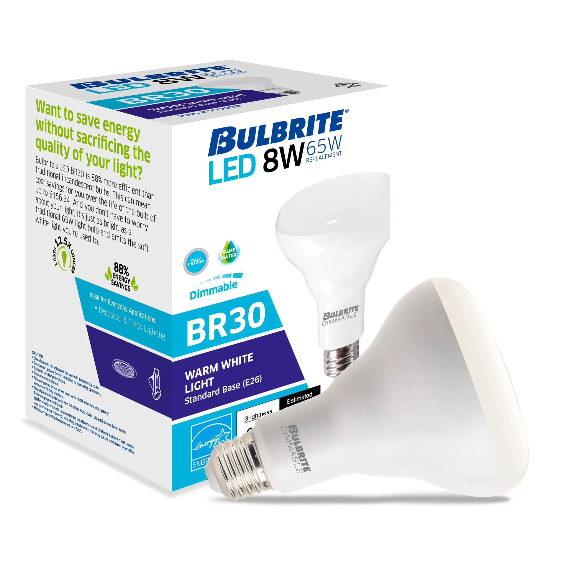 BULBRITE 8W LED BR30 2700K E26 120V-4PK - Cheap-Us