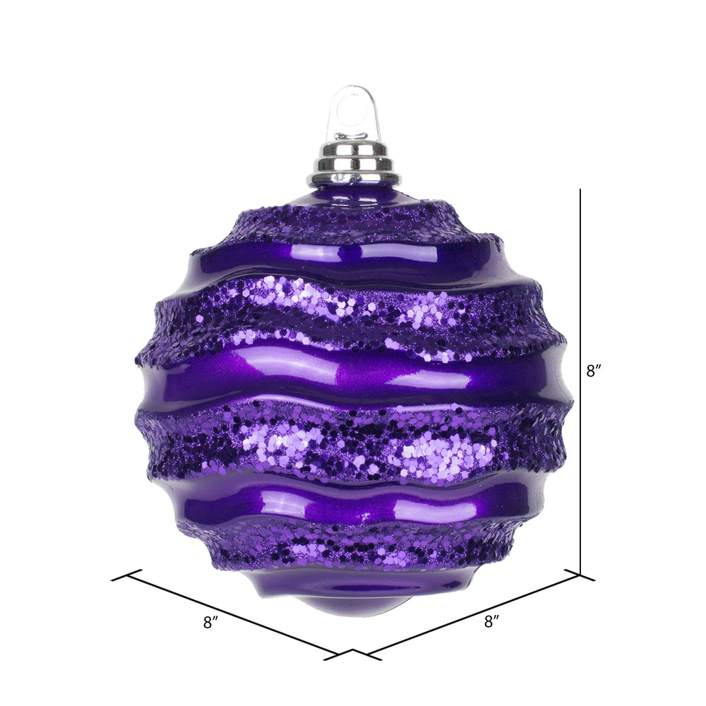 Vickerman 8' Plum Stripe Candy Finish Wave Ball Christmas Ornament with Glitter Accents - Cheap-Us