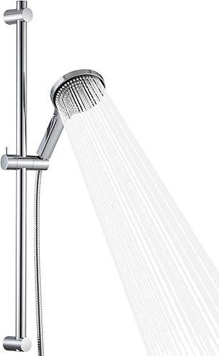 OFFO Duschstange mit Brause 70cm,Duschkopf mit Schlauch und Halterung,Duschkopf mit 6 Strahlarte, und 1,6 m Schlauch, Verstellbarem 680mm Brausestangenset, Chrom - Cheap-Us
