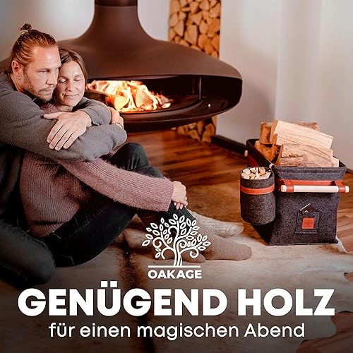 OAKAGE® Holzkorb für Kaminholz Groß mit Zündholzkorb [Integrierter Metallrahmen für Zusatzstabilität] Kaminholzkorb Feuerholzkorb Brennholzkorb Kaminkorb Filzkorb | Korb Dunkelgrau - Cheap-Us