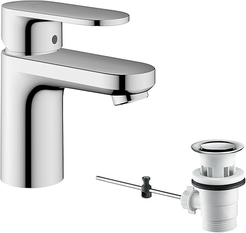 hansgrohe Vernis Blend - Waschtischarmatur mit Zugstangen-Ablauf, Wasserhahn Bad mit Auslauf Höhe 71 mm, Mischbatterie Waschbecken wassersparend (EcoSmart), Chrom, 71550000 - Cheap-Us