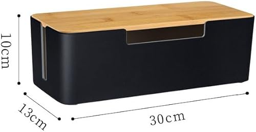 BUYSK ABS Cord Organizer Box mit hölzernem Deckel, Kabel-Management-Box für Power Strips oder Surge Protectors, Desk Cable Tidy Box für Büro Home (Schwarz) - Cheap-Us