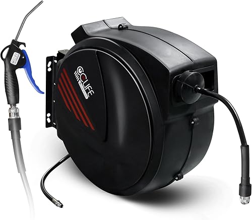 CCLIFE Automatik Schlauchtrommel 29m+1m mit Druckluftpistole, 15 Bar max, 1/4' Schnellkupplung, Innendurchmesser 8mm Stärke Wandung 2mm Druckluftschlauchtrommel Wandhalterung - Cheap-Us