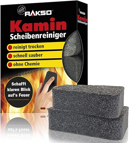 RAKSO Kaminscheibenreiniger - 4 Kaminglasreinger, 2x2 Stk. - Kaminreiniger Scheibe, Ofenglasreiniger, Kamin Scheibenreinigung, Kaminglas Reiniger, Ofenreiniger Kamin - Cheap-Us