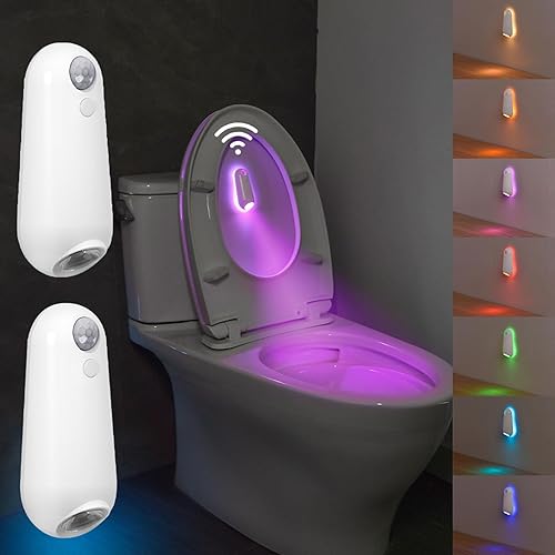 idudu 2 Stück Toilettenlicht mit Bewegungsmelder, Aufladbare WC-Nachtlicht, 8 Farben Toilettenbeleuchtung, Nachtlicht für Badezimmer Flur Treppe - Cheap-Us