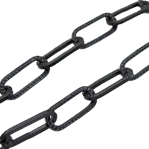 1,5m Eisenkette Schwarz gehämmert | Ø 3mm Strukturierte Leuchtenkette mit 5kg Tragkraft | Ringkette, Zierkette für Pendelleuchten und Deko - Cheap-Us