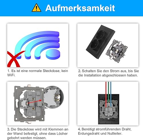 CNBINGO Schuko Steckdose Unterputz mit Krallen, Einzel Steckdose Gehärteter Glasscheibe, Weiß Schutzkontakt Wandsteckdose, 1-Fach, 16Amp, 250V - Cheap-Us