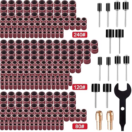 SIQUK 345 Stück Schleifhülsen Set mit 330 Stück Schleifhülsen, 12 Stück Schleifwalze, 2 Stück Bohren Sie Chuck und 1 Schraubenschlüssel für Dremel Elektrowerkzeuge - Cheap-Us