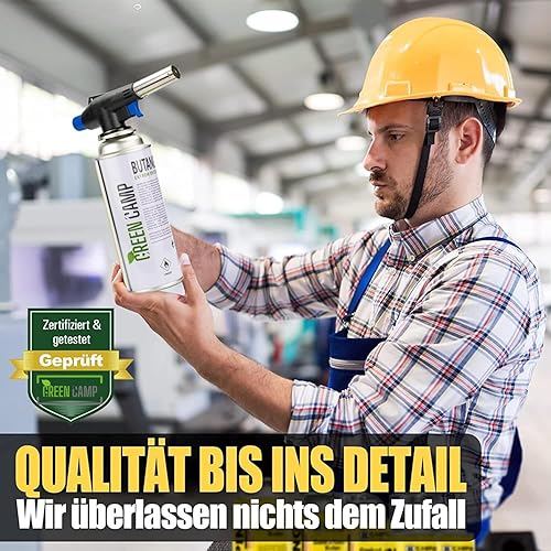 GREEN CAMP ® Gasbrenner mit Kartusche 227g – Schweißbrenner max. 1300°C Temperatur – Lötlampe mit Piezozündung – Bunsenbrenner Küche -Küchenbrenner (4x Gaskartuschen) - Cheap-Us