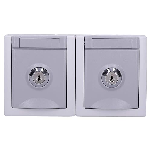 Aufputz Feuchtraum 2-fach Steckdose waagerecht abschließbar Schließung Nr. 1 IP54 Modell Pacific grau - Cheap-Us