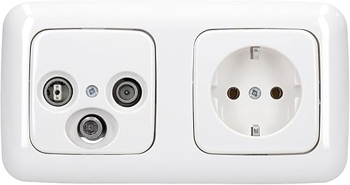 BUSCH JÄGER Komplettset/Antennensteckdosen-Einsatz Radio/TV/SAT (**) WISI + 2fach Rahmen und Abdeckung inkl. 1 x Steckdose 20 EUC-214, Reflex SI Alpinweiß - Cheap-Us