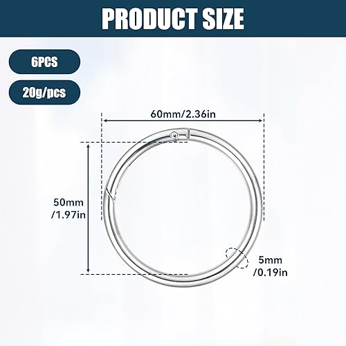 sdhiiolp 6 Stück Karabiner Rund 60mm OD 50mm ID Zinklegierung Schlüsselring Karabiner Karabinerhaken Rund Karabiner Ring für Schlüsselanhänger, Tasche, Schmuck, DIY Handwerk Machen (Silber) - Cheap-Us