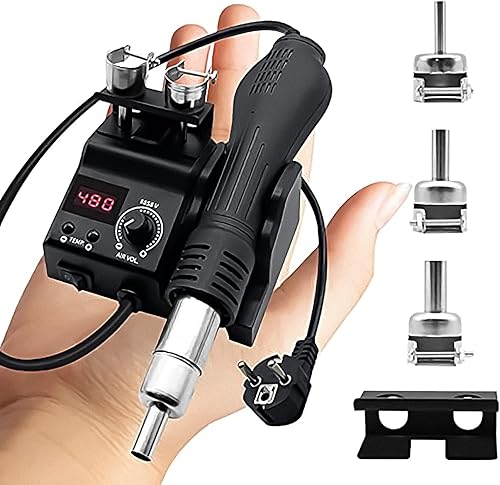 8858 Heißluft Lötstation, 700W Heißluftlötgerät, Rework Station LED Digital Anzeig 100-480°C, Heissluft Lötstation mit 3 Heißluftföhn-Mundstücke für BGA, SOIC, CHIP, QFP, PLCC USW - Cheap-Us