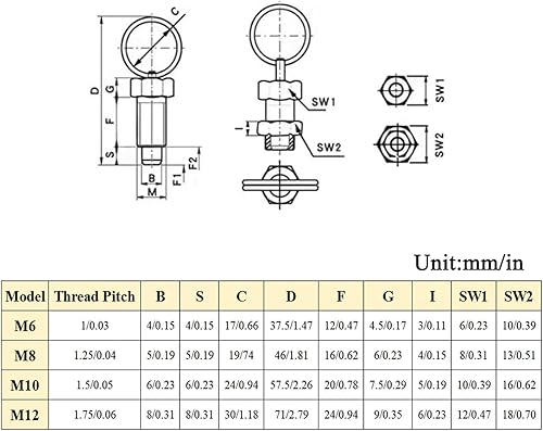 2 Stück Federstößel mit Zugring, Sicherungsstift aus Edelstahl, einziehbarer Rastbolzen für Industrieanlagen(M8) - Cheap-Us