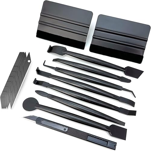 Umaki Auto-Folien-Werkzeugset mit Kunststoffschaber, 9 mm Universalmesser und 10 Klingen sowie 7-IN-1 Micro-Folien-Rakel - Ideal für Fensterfolien, Autolackschutzfolien, Autoaufkleber und Grafiken - Cheap-Us