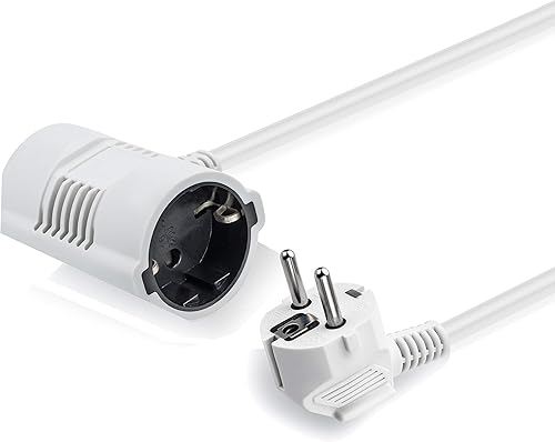 MutecPower 5 Meter Verlängerungskabel Mit 2-Fach Schuko doppel Steckdosen - abgewinkelt EU -Verlängerung IP20 Schutzkontakt-stecker und kupplungen - bis 250V 50Hz 16A - 5m weiß, Männlich-weiblich - Cheap-Us