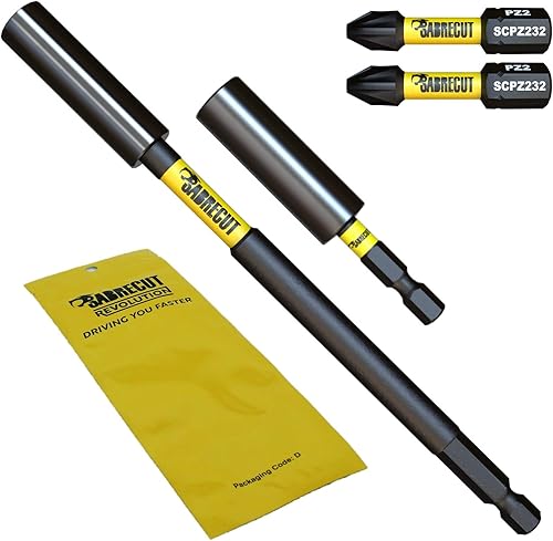 4-teilige SabreCut SCRK1 magnetische 60mm und 152mm professionelle Schlag-Bithalter mit 2 x 32mm PZ2 Schraubendreher-Schlagbits kompatibel mit Dewalt Milwaukee Makita Bosch und anderen - Cheap-Us