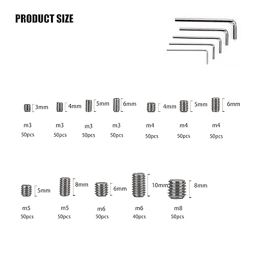 KOXXIAMOQ 595 Stück Metrische Madenschrauben Set, Innensechskant Gewindestifte Schrauben, Sechskantkopf Schrauben Befestigungsteile Kits für Türgriffe, mit 6 Schraubenschlüssel,M3 M4 M5 M6 M8 (595) - Cheap-Us