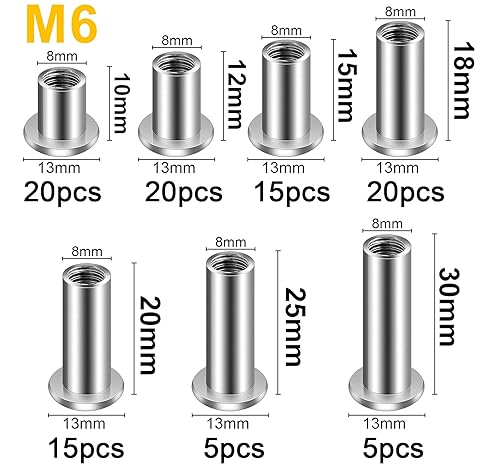 ZUZGO Hülsenmutter M6 M8 Innensechskant Buchschrauben Hülsenmuttern Stahl Vernickelt(100 Stück) - Cheap-Us