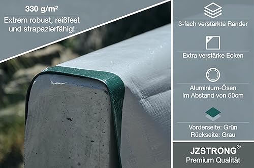 JZSTRONG Abdeckplane 2x3m 330g/m² SuperStark extrem reißfest, grün grau, 100% wasserdicht Gewebeplane UV-stabilisiert Plane mit Ösen im Abstand 50cm Abdeckung für Gartenmöbel Pool Auto Holz LKW Boot - Cheap-Us
