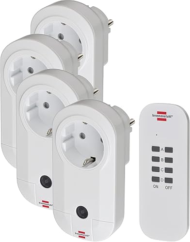 Brennenstuhl Funkschalt-Set RC CE1 4001, 4er Funksteckdosen Set (Innenbereich, mit Handsender und erhöhtem Berührungsschutz) Weiß - Cheap-Us