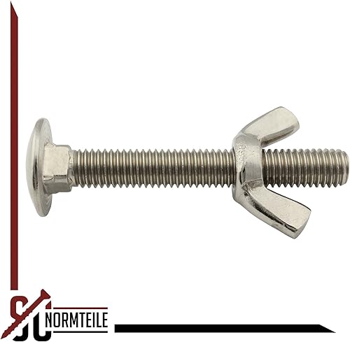 Flachrundschrauben mit Flügelmuttern (kantige Form) - M8x60 - (5 Stück) - Vollgewinde | Schlossschrauben - DIN 603 / DIN 315 AF - Edelstahl A2 (V2A) - SC603 / SC315 - Cheap-Us