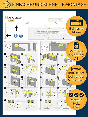NAPOLEON N-1000 Robuster Automatischer Türschließer - Normen EN1154/EN1634 - Kommerziell & Residential - Türen von 20Kg bis 60Kg Größe 3 - Bohrschablone - Einfache und Schnelle Montage (Silber) - Cheap-Us