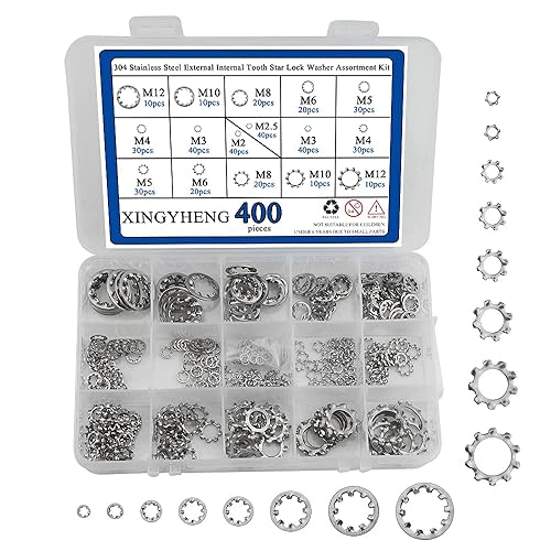 BGTXINGI 400 Stück 8 Größen 304 Edelstahl Externe Innenzahnung Sternsicherung Unterlegscheibe Sicherungsring Sicherungsring Sortiment Kit M2 M3 M4 M5 M6 M8 M10 M12 - Cheap-Us
