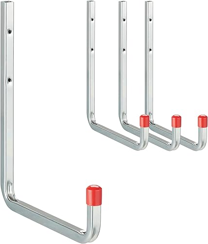 Relaxdays Wandhaken 4er Set, bis 40 kg, Stahl, Universalhaken für Garage, Werkstatt, Keller, Schwerlasthaken, Silber/rot - Cheap-Us