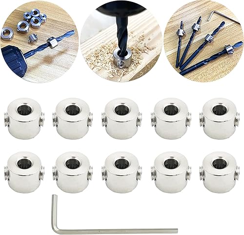 Tiefenanschlagringe Set,CESFONJER Tiefenbegrenzer Bohrer Ring Positionierer(ID:5mm,8 Stück）, mit Sechskantschlüssel für Bohrer Holzbearbeitung - Cheap-Us
