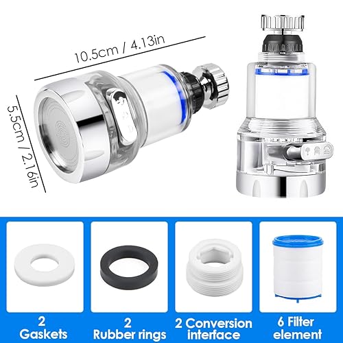 MplehDa Wasserfilter für Wasserhahn, 2 Stück Wasserhahn Filter, 360° Tap Water Filter mit 3 Sprühfunktion, Wasserfilter mit 6 PP-Baumwollelementen, Wasserhahn Entkalker Aufsatz für Küche Badezimmer - Cheap-Us