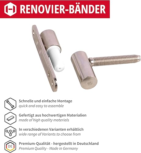 Gedotec Scharniere - Renovier-Bänder Türscharniere Metall verzinkt | 2 Stück Türbänder zum Aufschrauben - einbohren | MADE IN GERMANY | Türscharniere für Holztüren und Holztürstöcke | Einbohrbänder - Cheap-Us