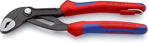KNIPEX Cobra Hightech-Wasserpumpenzange mit Mehrkomponenten-Hüllen, mit integrierter Befestigungsöse zum Anbringen einer Absturzsicherung grau atramentiert 180 mm 87 02 180 T - Cheap-Us