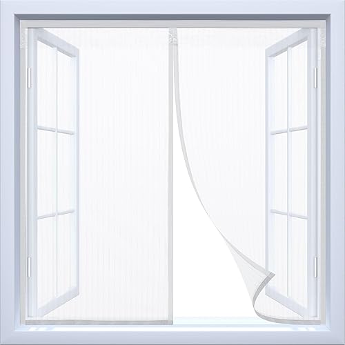 AUMAYCO Magnet Fliegengitter Fenster mit 24 Versteckten Magneten und Selbstklebendem Band, Fliegengitter Fenster Ohne Bohren, Selbstschließend, Einfach zu Installieren, 130cm x 150cm, Weiß - Cheap-Us