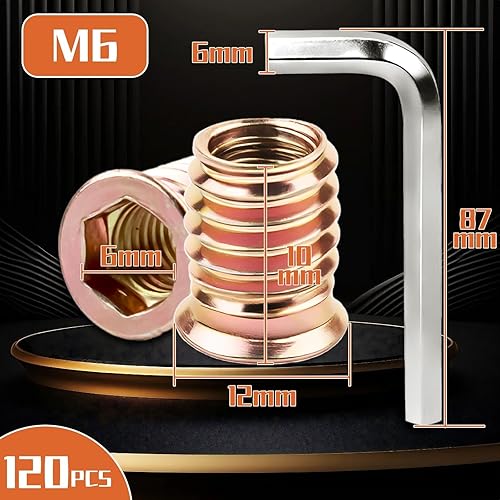 TXXATX 80 Stück Einschraubmutter M6x20mm Gewindehülse Einschraubmuttern M6 Gewindeeinsatz Holz mit Allen Wrench Innensechskant Gewindehülsen für Kiefer Sperrholz Verbundplatten Furniture - Cheap-Us