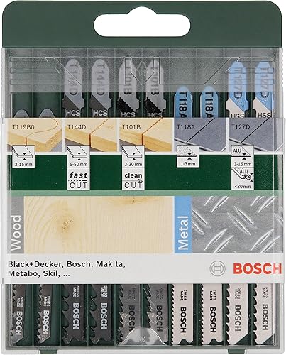 Bosch Home and Garden 10tlg. Stichsägeblatt Set Wood and Metal (Holz und Metall, Zubehör Stichsäge T-Schaftaufnahme) - Cheap-Us