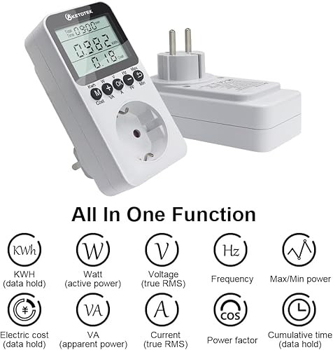 KETOTEK Stromzähler für Steckdose, Energiekostenmessgerät Strommessgerät mit LCD Bildschirm, Stromverbrauchsmesser, Stromzähler für Zuhause, Überlastsicherung 3680W - Cheap-Us