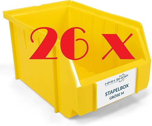 HMH 26x Stapelboxen Größe M Werkstatt Garage Keller Sichtlagerboxen 230x150x130mm Lagerboxen GELB Sichtlagerkästen Kleinteile Aufbewahrung - Cheap-Us