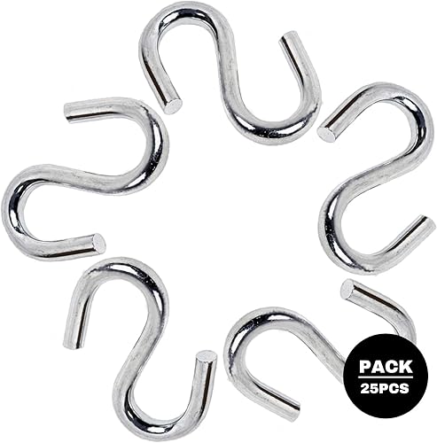 DOJA INDUSTRIAL | S Haken | M4 | PACK 25 | Verzinkter Stahl | Hacken zum Aufhängen von Werkzeugen, Kuechenutensilien | Kleiderhaken zum Aufhaengen von Kleidung, Kleiderstange, Garderobe Stange - Cheap-Us