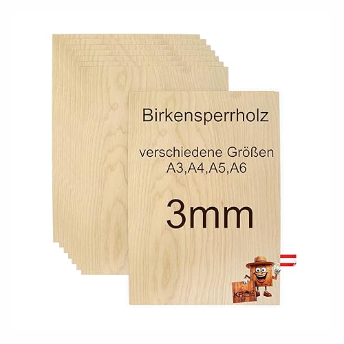 KF-Holz 10 Stück Sperrholzplatten Birke (A4 297 x 210 x 3mm) - Hochwertige Multiplex Platten für Bastelarbeiten, Holzzuschnitte, Modellbau - Cheap-Us