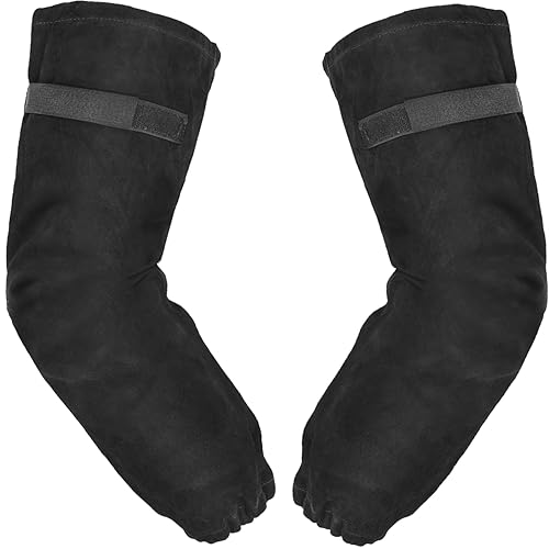 LeaSeek Schweißhülsen aus Leder für Männer und Frauen | Rindsleder & Antihaft-Futter | Gartenschutzhülsen zum Schutz der Arme, hitzebeständig und flamme (Schwarz, 49CM) - Cheap-Us