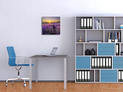 Wallario Glasbild rund Sonnenuntergang über dem Lavendel - Rund, 50 cm Durchmesser Wandbild Glas in Premium-Qualität: Brillante Farben, freischwebende Optik - Cheap-Us