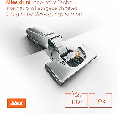 10 x BLUM CLIP top BLUMOTION Möbel Scharnier 110°, gerade mit Feder, Eckanschlag + BLUM CLIP Exzenter Kreuzmontageplatte, Stahl, Schraubvariante, Distanz 0 mm - Cheap-Us