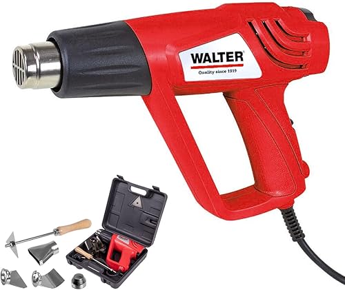 WALTER Heißluftpistole 2000 W, 2 Stufen, 350°C bis 550°C, robuster Aufbewahrungskoffer, Zubehör-Set, vielseitig einsetzbar, Erhitzen, Basteln, Anzünden, Folieren oder Entfernen von Aufklebern - Cheap-Us