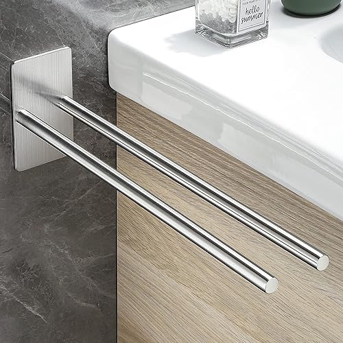 Gsocel Handtuchhalter Ohne Bohren Zweiarmig 304 Edelstahl Handtuchhalter Selbstklebend Handtuchstange Doppelter Ohne Bohren Badetuchhalter für Bad küche Wand Silber 38CM - Cheap-Us