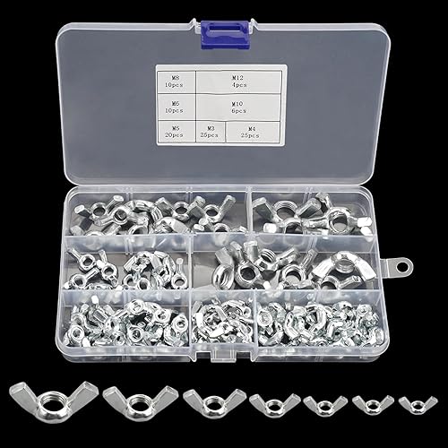 Flügelmuttern Sortiment Kit Flügelmutter Edelstahl, Muttern Set M3 M4 M5 M6 M8 M10 M12，Flügelschraube Hardware Tools, Schmetterlings Flügelschrauben, Flügelmutter Satz （100 Silber） - Cheap-Us
