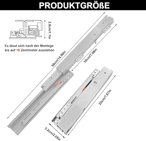 Schubladenschienen, 1 Paar Auszugsschienen Bodenmontage, Vollauszug Schubladenschienen Softclose, 180MM Schubladen Schienensystem (25) - Cheap-Us
